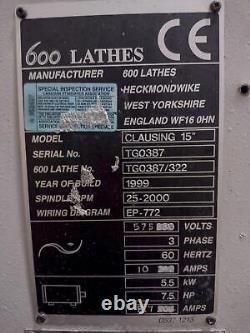 15 X 50 Clausing Colchester Model #600-15 Engine Lathe, New 1999, 2-1/8 Hole