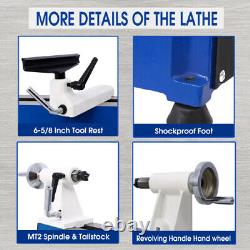 1/2HP Wood Turning Lathe Benchtop Lathe Adjustable Speed Woodworking Sanding