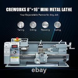 2500rpm Mini Metal Lathe w 750W Brushed Motor for Drilling Turning More 8x16 in