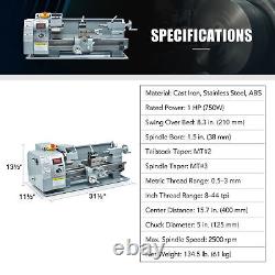 2500rpm Mini Metal Lathe w 750W Brushed Motor for Turning Drilling & More 8x16