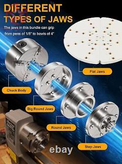 4 Inch Wood Lathe Chuck Set 1 x 8 TPI Self Centering 4 Jaw Wood Turning Chuck