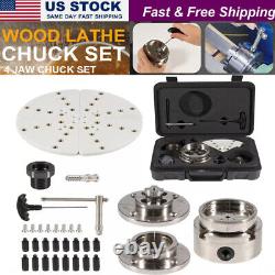 4 Inch Wood Lathe Chuck Set 1 x 8 tpi Self Centering 4 Jaw Wood Turning Chuck