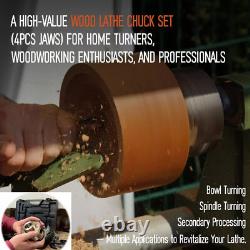 4 Inch Wood Lathe Chuck Set 1 x 8 tpi Self Centering 4 Jaw Wood Turning Chuck