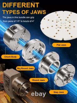 4 Wood Lathe Chuck Set 1 x 8 tpi Self Centering 4 Jaw Wood Turning Chuck Set