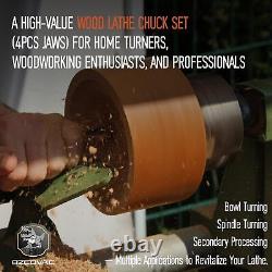 4-inch Wood Lathe Chuck Set 1 x 8 tpi, Self Centering 4 Jaw Wood Turning Chuck