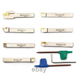 7pc Indexable Lathe Turning Tool Holder 3/8Shank for Turning Grooving Threading
