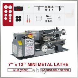7x12 2250rpm Mini Lathe Machine for Turning Cutting Drilling Threading Metal