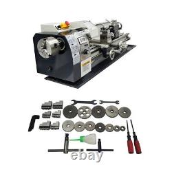 8X32 Metal Lathe 1100W Inch Thread 110V with Double Chuck MT5 Spindle