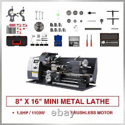 8× 16 Mini Metal Lathe 1100W Metal Gear Digital Display 9 Turning Tools