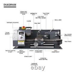 8× 16 Mini Metal Lathe 1100W Metal Gear Digital Display 9 Turning Tools