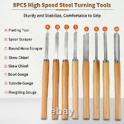 8 Pcs Wood Lathe Chisel Set, Wood Turning Tools HSS Blades and Quality Wood Hand