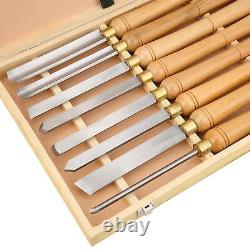 8 Piece HSS Wood Lathe Chisel Set in Wooden Box Woodworking Turning Tools