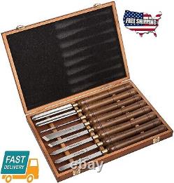 8 Pieces HSS Handle Wood Turning Set Tool Lathe Chisel Walnut Wooden Storage Fit