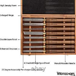 8 Pieces HSS Handle Wood Turning Set Tool Lathe Chisel Walnut Wooden Storage Fit