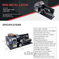 8x14 Mini Metal Lathe Machine Variable Speed 2500 RPM With5 Turning Tools 600W