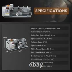 8x16 Mini Metal Lathe Machine with 3Jaw Chuck and 2250rpm Max Variable Speed
