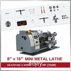 8x16 Mini Metal Lathe for Turning Cutting Drilling Threading 2250rpm 750W