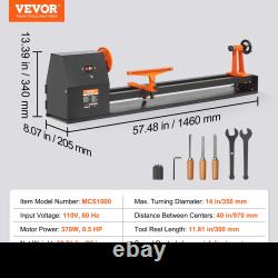 Benchtop Wood Lathe, 14 in x 40 in, 0.5 HP 370W Power Wood Turning Lathe Machine