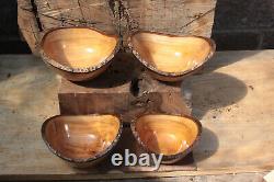 Four, Small, Cherry, WOOD, Hand Made, Lathe Turned, Wooden, Bowls