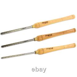 HSS, 3 Pc Bowl Gouge Set (1/4, 3/8, 1/2 Flute) Woodturning Tools, Hurricane