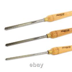 HSS, 3 Pc Bowl Gouge Set (1/4, 3/8, 1/2 Flute) Woodturning Tools, Hurricane