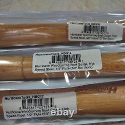 HSS, 3 Pc Bowl Gouge Set (1/4, 3/8, 1/2 Flute) Woodturning Tools, Hurricane