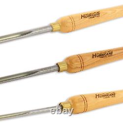 HSS, 3 Pc Bowl Gouge Set (1/4, 3/8, 1/2 Flute) Woodturning Tools, Hurricane