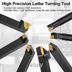 Metal Lathe Cutting Tools 7PCS 1/2 Indexable Lathe Turning Tool with 14Pcs In