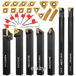 Metal Lathe Cutting Tools 7PCS 1/2 Indexable Lathe Turning Tool with 14Pcs In