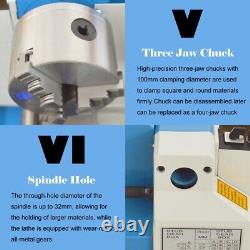 Metal Lathe Precision Bench Lathe Brushless Motor All Metal Gears Variable Speed