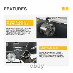 Mini Metal Lathe for Turning Cutting Drilling Threading 2250rpm 550W 7x12 Inches