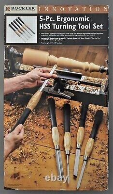 NEW ROCKLER 5 pc. TURNING TOOL SET 19 1/4 HSS LATHE WOODTURNING BOXED ERGONOMIC