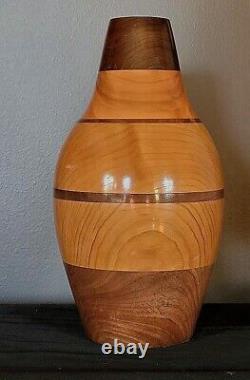 Southwestern Hollow Form Lathe Turned Cherry & Black Walnut Vase Artist Signed