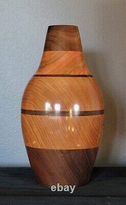 Southwestern Hollow Form Lathe Turned Cherry & Black Walnut Vase Artist Signed