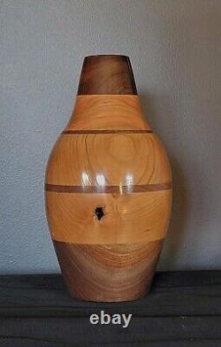 Southwestern Hollow Form Lathe Turned Cherry & Black Walnut Vase Artist Signed