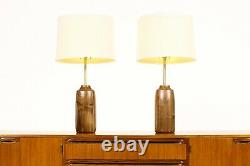 Studio Craft Walnut Table Lamps Lathe Turned with Brass Detailing Pair TL2