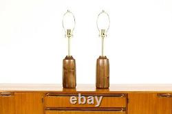 Studio Craft Walnut Table Lamps Lathe Turned with Brass Detailing Pair TL2