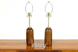 Studio Craft Walnut Table Lamps Lathe Turned with Brass Detailing Pair TL2