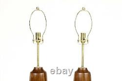 Studio Craft Walnut Table Lamps Lathe Turned with Brass Detailing Pair TL2