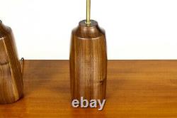 Studio Craft Walnut Table Lamps Lathe Turned with Brass Detailing Pair TL2