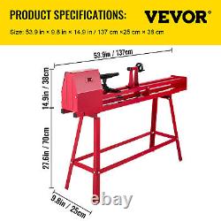 VEVOR 14×51 Variable Speed 5 Benchtop Wood Turning Lathe 750W with Steel Base