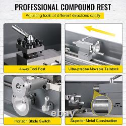 VEVOR Lathe Mini Metal Lathe 8.7 × 29.5 Metalworking Machine Metal Gear 1100W