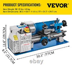 VEVOR Mini Metal Lathe 7X14 Metalworking Machine Variable Speed 2250RPM withLamp