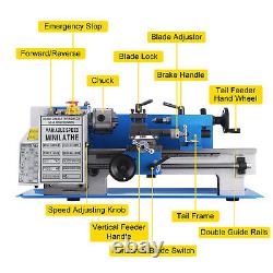 VEVOR Mini Metal Lathe Machine 7x14 550W Variable Speed 0-2250 RPM With Tools