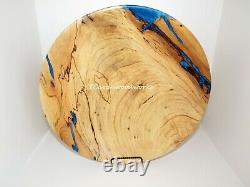 Wood plate epoxy resin inlaid handmade lathe turned spalted pecan wood plate