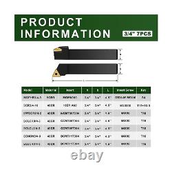 YUFUTOL Indexable Lathe Turning Tool-3/4 Shank 7 Pieces Carbide Turning Tool