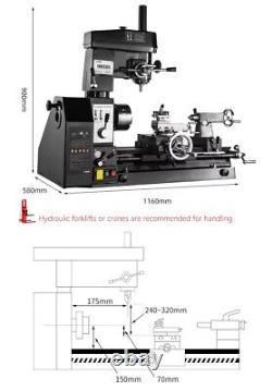 Machine combinée tour, perceuse et fraiseuse 3 en 1 110V 220V pour métal