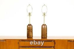 Studio Craft Walnut Table Lamps Lathe Tourné Avec Laiton Détaillant Paire Tl2