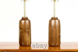 Studio Craft Walnut Table Lamps Lathe Tourné Avec Laiton Détaillant Paire Tl2