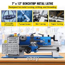 Tour à métaux mini 7x12 pour le travail du métal et du bois avec moteur à courant continu sur établi